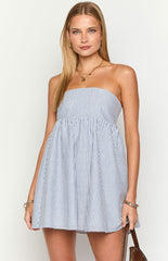 Anderson Blue Stripe Strapless Mini Dress