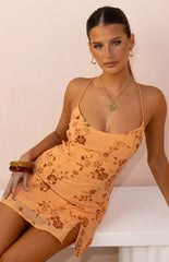 Dayan Orange Beaded Party Mini Dress