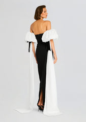 Half Moon Evening Dress with White Bowed Plumes