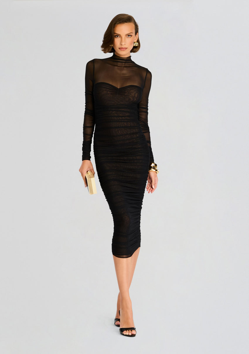Trina Mesh Ruched Midi Dress