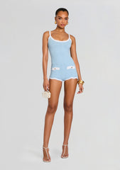 Jacquette Metallic Rib Knit Romper