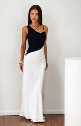 Elise Black Satin Cowl Front Formal Maxi Dress