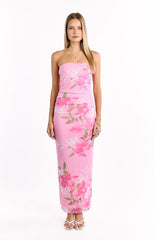 Imogen Pink and Green Floral Print Maxi Dress