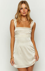Mya Cream Satin Mini Dress