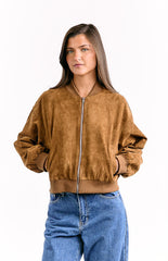 Rebecca Tan Cuffed Suedette Bomber Jacket