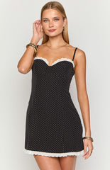 Seaton Black Polka Dot Mini Dress