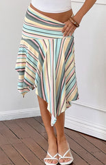Brighton Multi Stripe Asymmetrical Midi Skirt