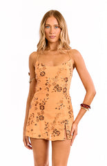 Dayan Orange Beaded Party Mini Dress