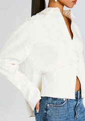 Rhia Crepe Draped Button Down