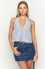 Izzie Navy Stripe Halter Neck Top