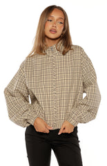 Lee Beige Plaid Funnel Neck Jacket