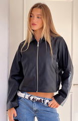 Rockie Black PU Pebbled Cropped Jacket