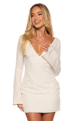 Winston White Polka Dot Long Sleeve Mini Dress